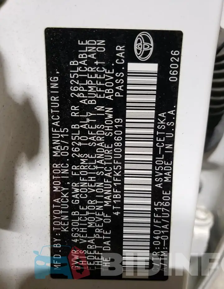 4T1BF1FK5FU086019 Photo# 12