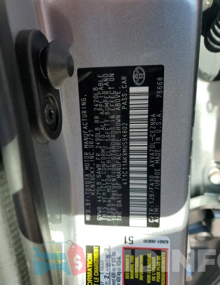 4T1C11AK8MU594802 Photo# 13