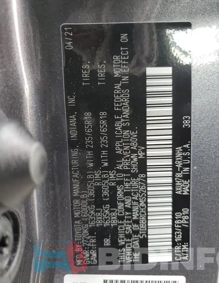 5TDBBRCH3MS526778 Photo# 12