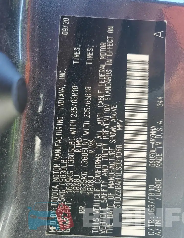 5TDZZRAH1LS031040 Photo# 13
