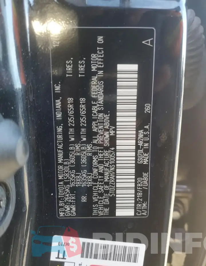 5TDZZRAH7NS100574 Photo# 13