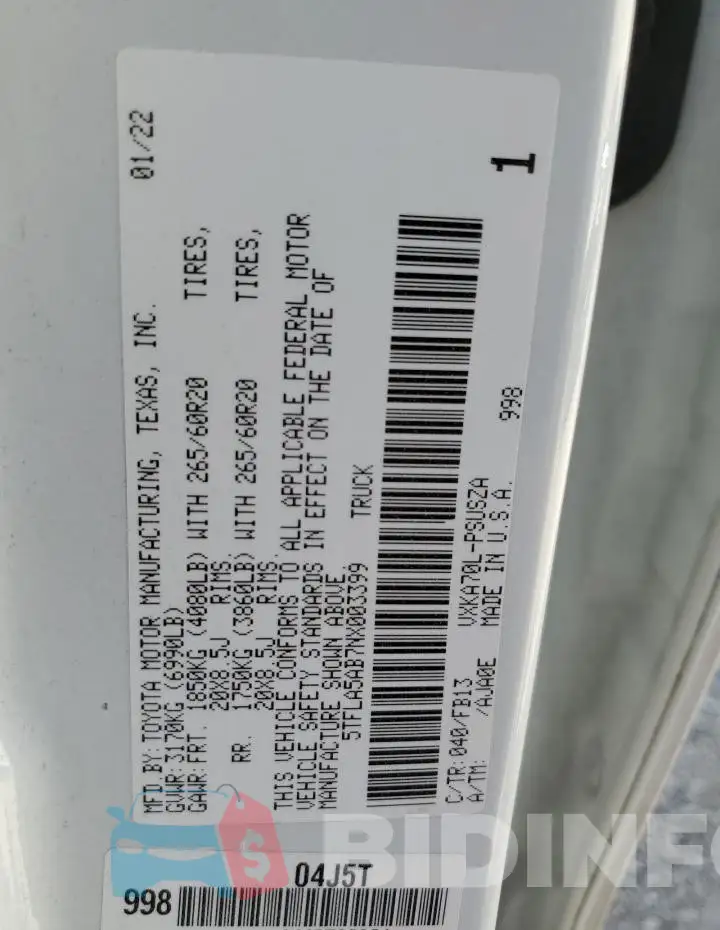 5TFLA5AB7NX003399 Photo# 12