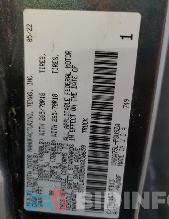 5TFLA5DB5NX030659 Photo# 12
