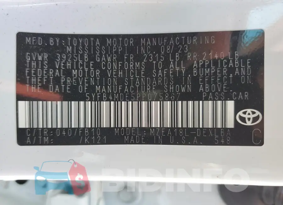5YFB4MDE5PP075867 Photo# 12