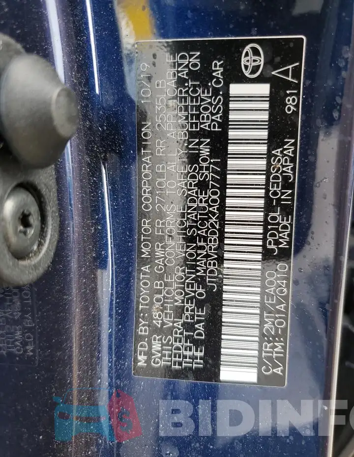 JTDBVRBD2KA007771 Photo# 12