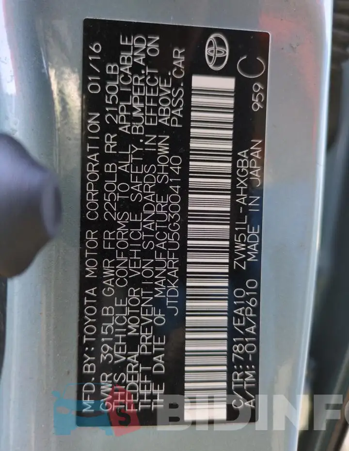 JTDKARFU5G3004140 Photo# 14