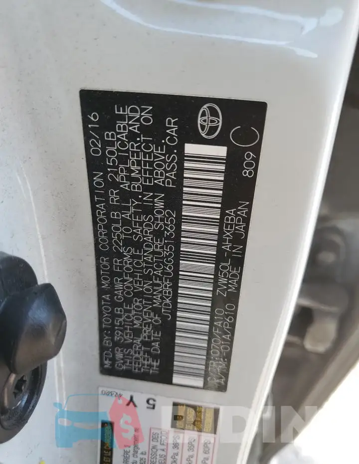JTDKBRFU6G3513652 Photo# 13