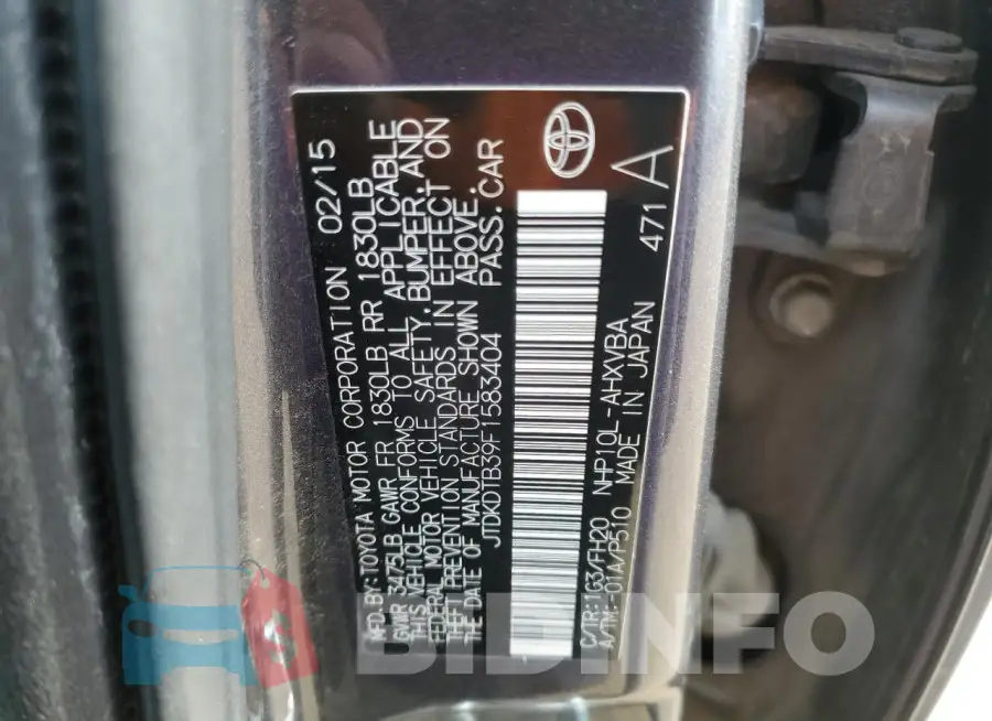JTDKDTB39F1583404 Photo# 12
