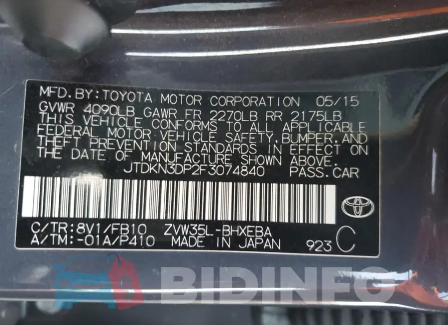 JTDKN3DP2F3074840 Photo# 12