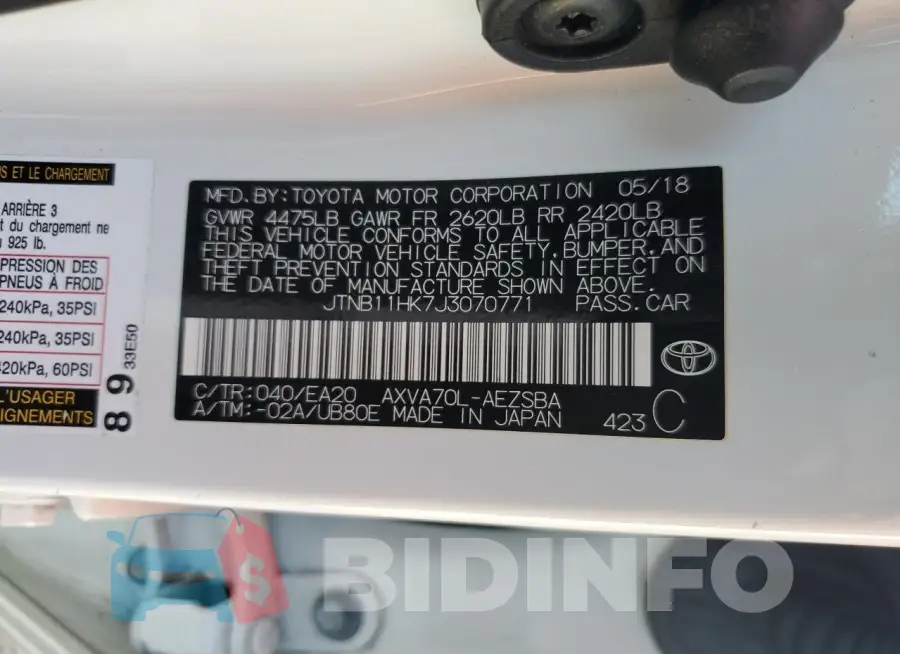 JTNB11HK7J3070771 Photo# 12