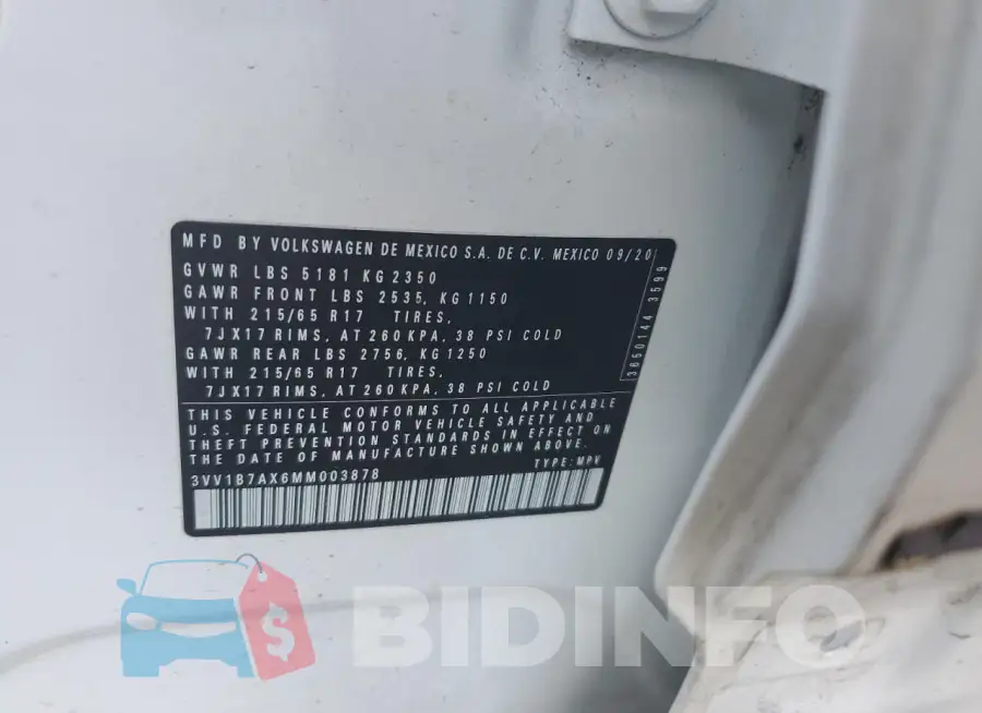 3VV1B7AX6MM003878 Photo# 13