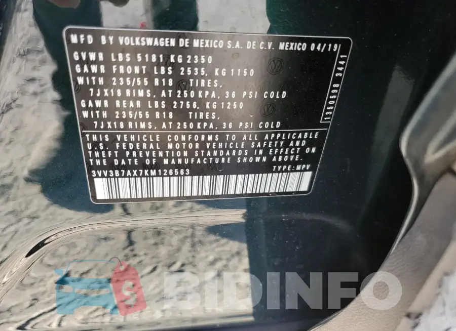 3VV3B7AX7KM126563 Photo# 13