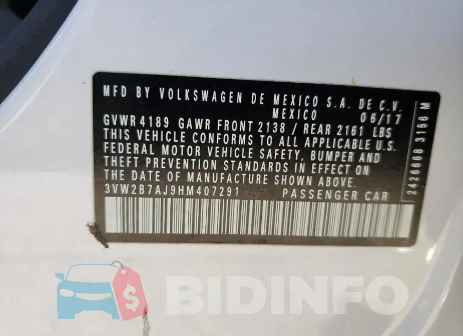 3VW2B7AJ9HM407291 Photo# 12