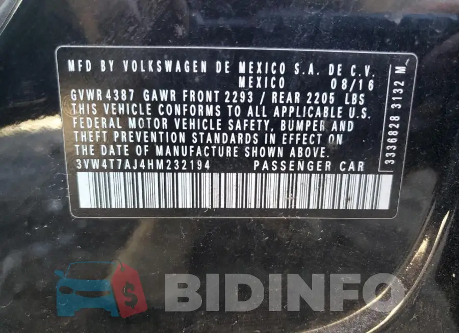 3VW4T7AJ4HM232194 Photo# 13