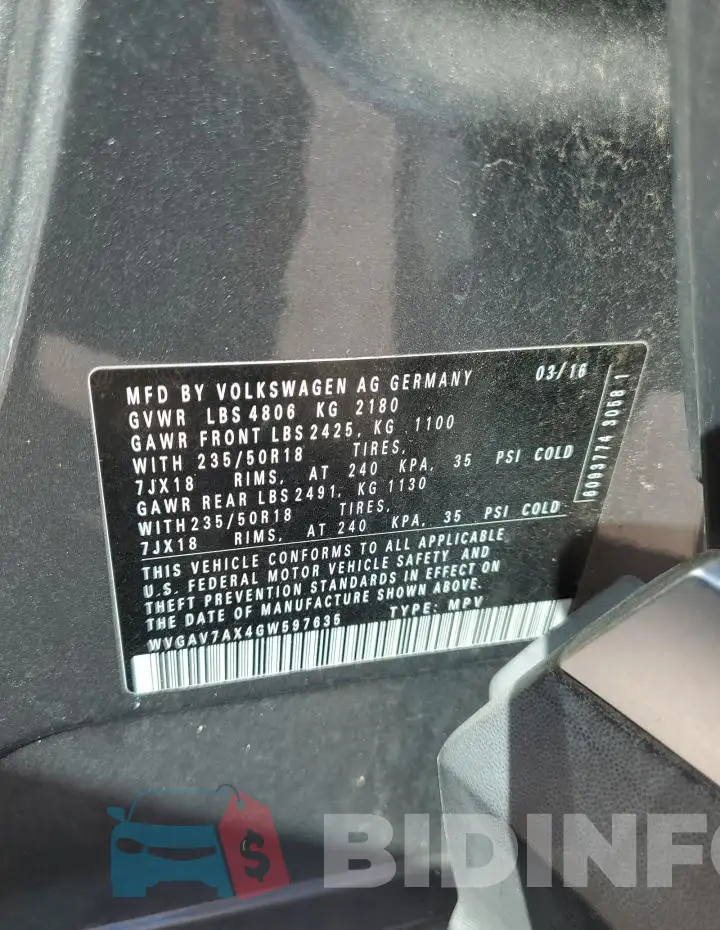 WVGAV7AX4GW597635 Photo# 14