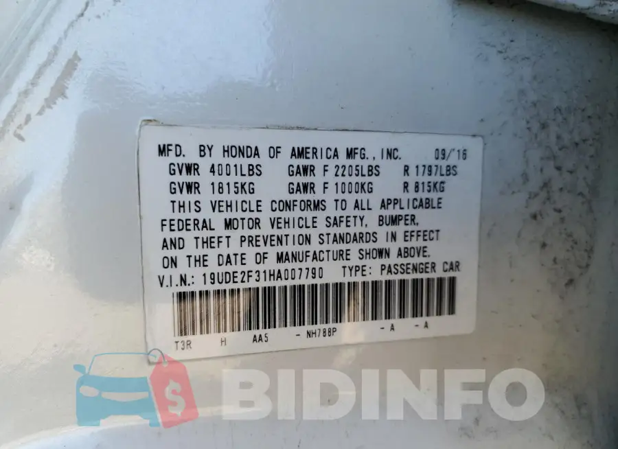 19UDE2F31HA007790 Photo# 12