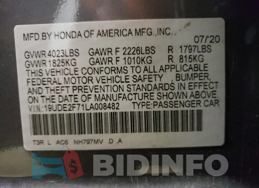 19UDE2F71LA008482 Photo# 12