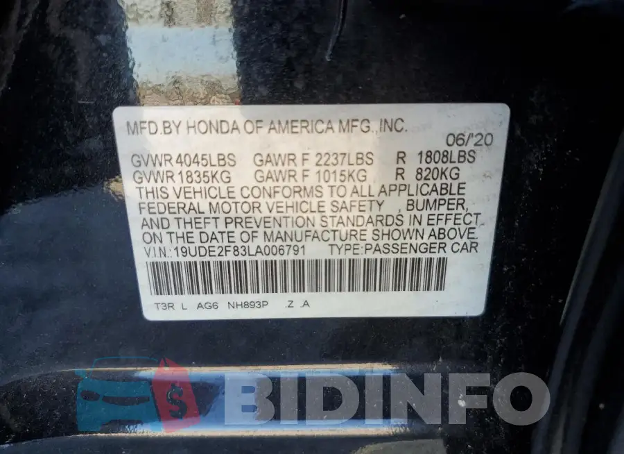 19UDE2F83LA006791 Photo# 13