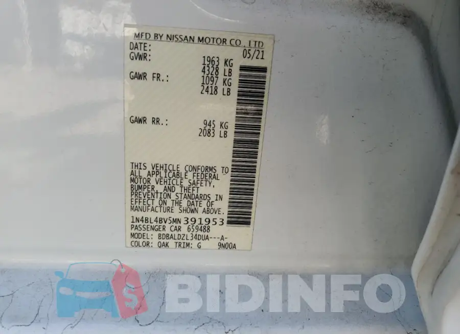 1N4BL4BV5MN391953 Photo# 13
