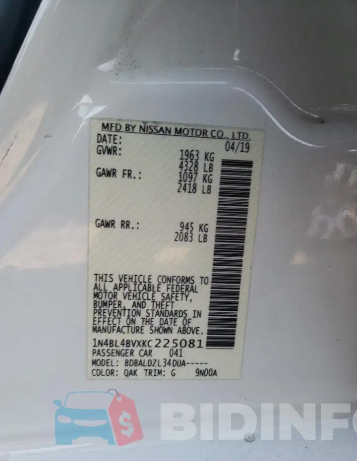 1N4BL4BVXKC225081 Photo# 12