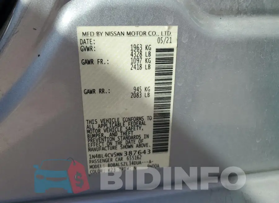 1N4BL4CV5MN387643 Photo# 13
