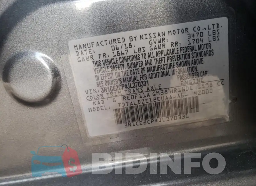 3N1CE2CP4JL370331 Photo# 13