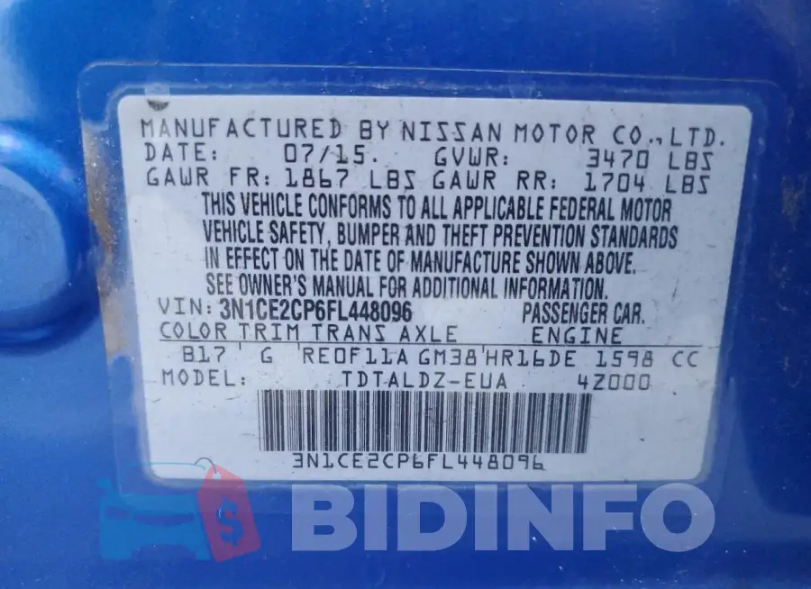 3N1CE2CP6FL448096 Photo# 13