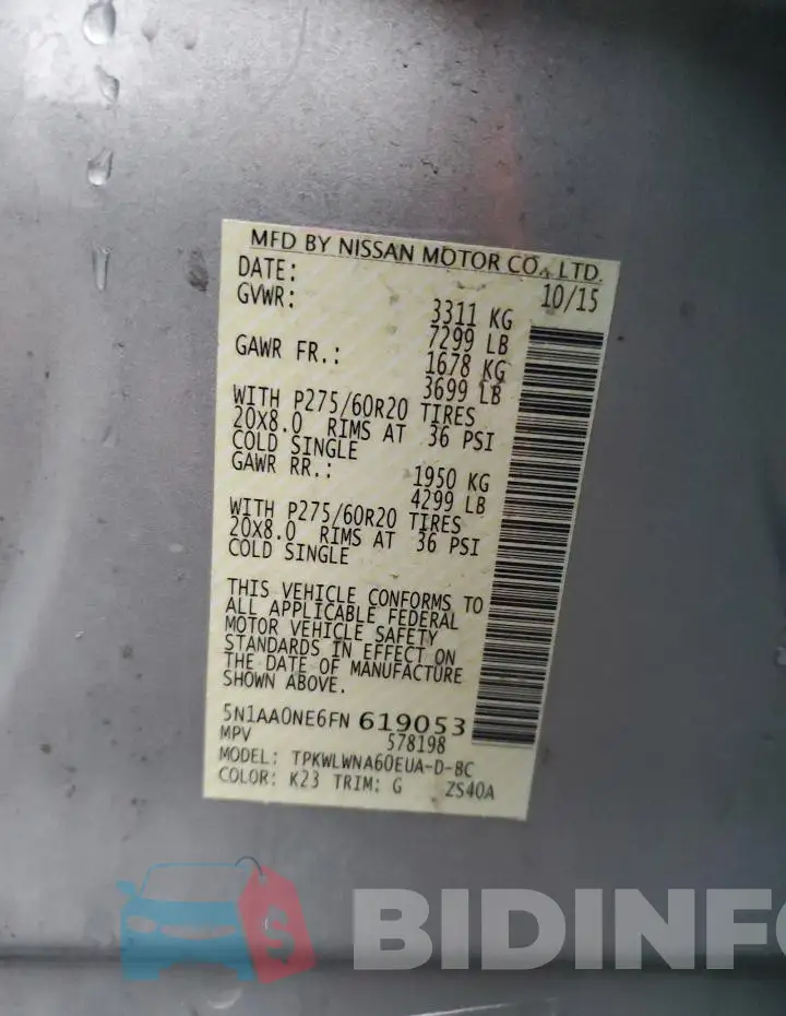5N1AA0NE6FN619053 Photo# 13