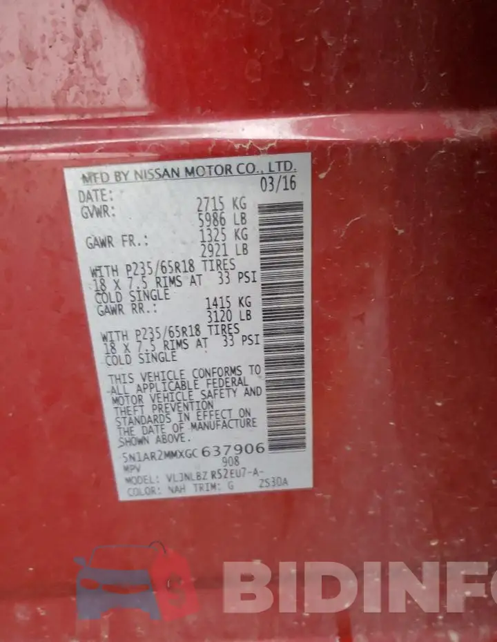 5N1AR2MMXGC637906 Photo# 14