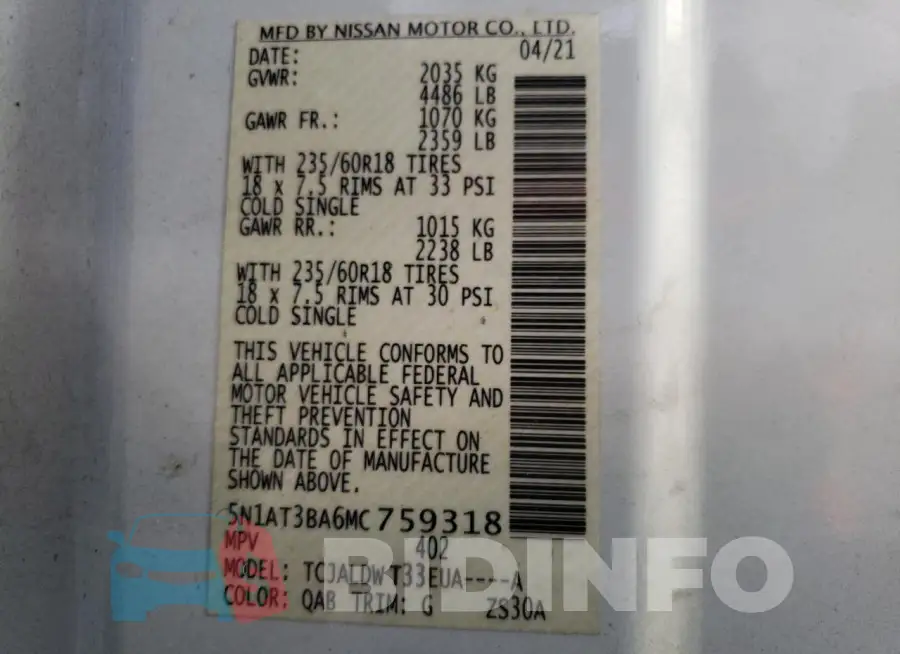 5N1AT3BA6MC759318 Photo# 13