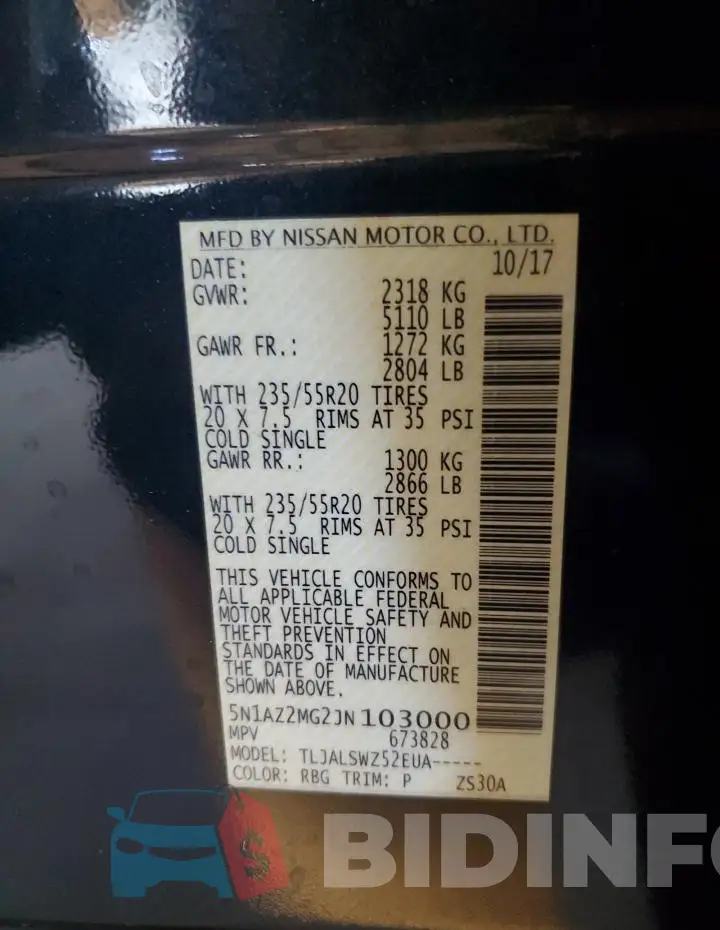 5N1AZ2MG2JN103000 Photo# 13