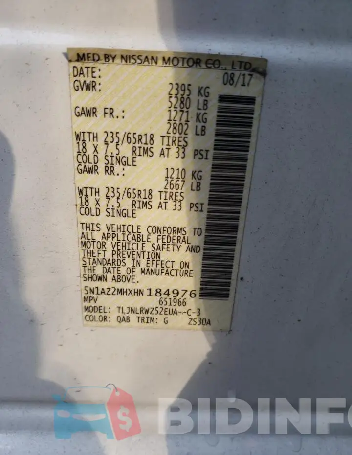 5N1AZ2MHXHN184976 Photo# 13