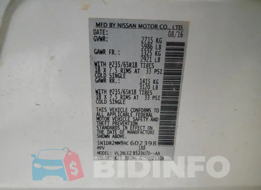 5N1DR2MM9HC602398 Photo# 13