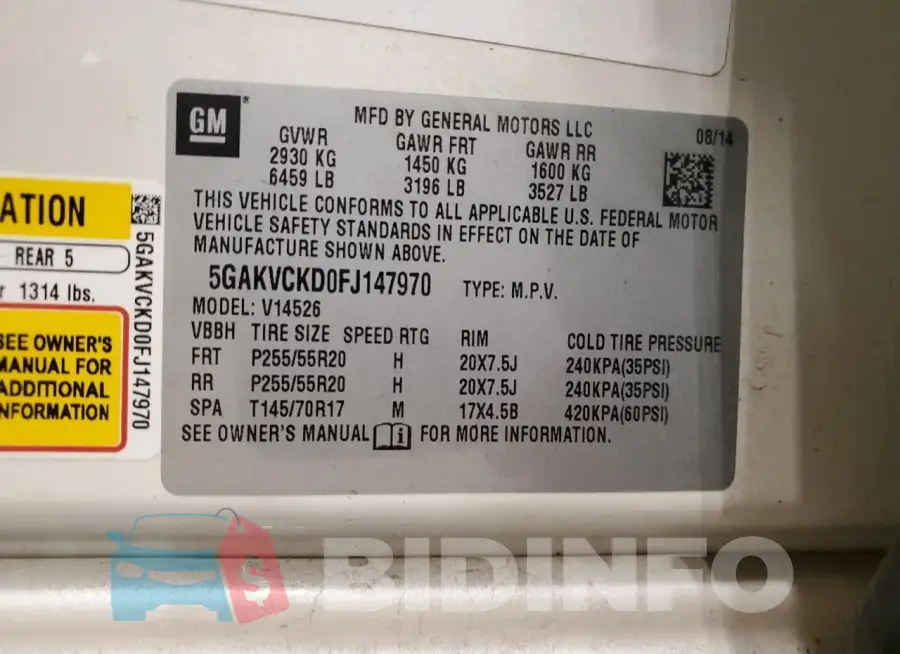 5GAKVCKD0FJ147970 Photo# 13