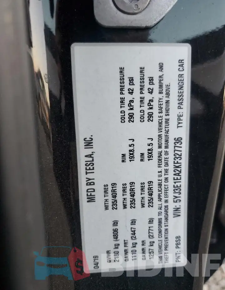 5YJ3E1EA2KF327736 Photo# 13