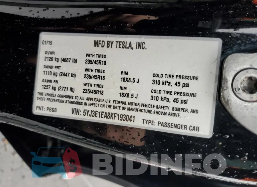 5YJ3E1EA8KF193041 Photo# 12