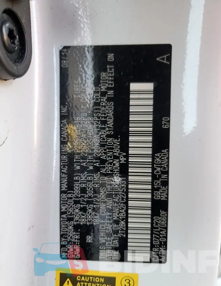 2T2BK1BA2FC275331 Photo# 13