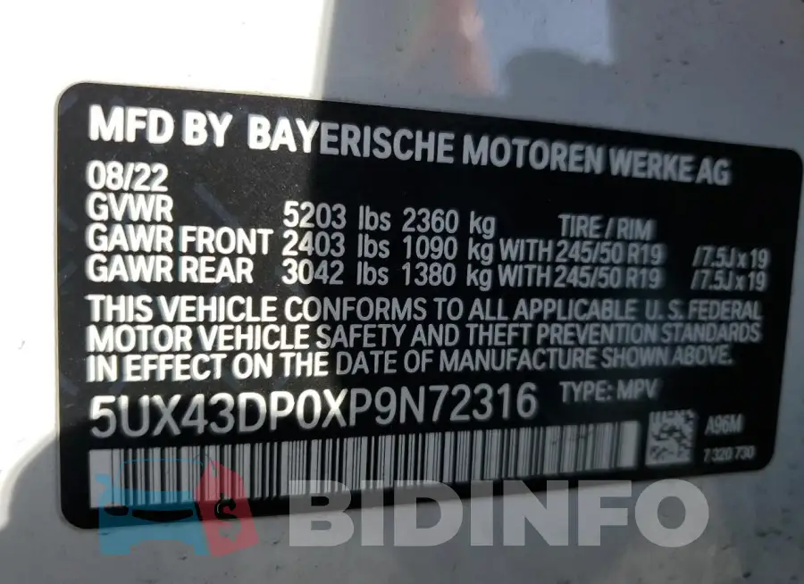 5UX43DP0XP9N72316 Photo# 13