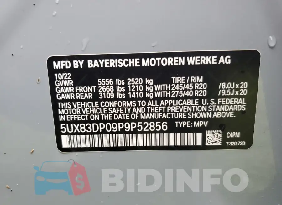 5UX83DP09P9P52856 Photo# 14