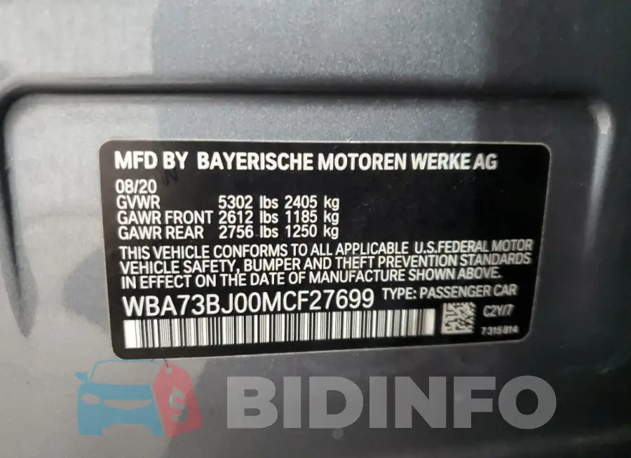 WBA73BJ00MCF27699 Photo# 12