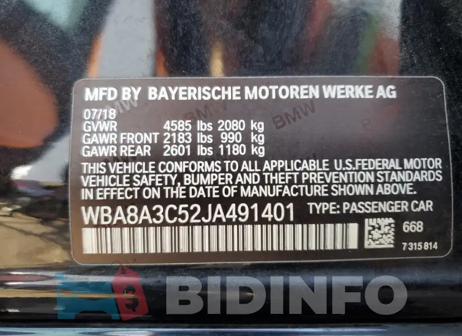 WBA8A3C52JA491401 Photo# 12