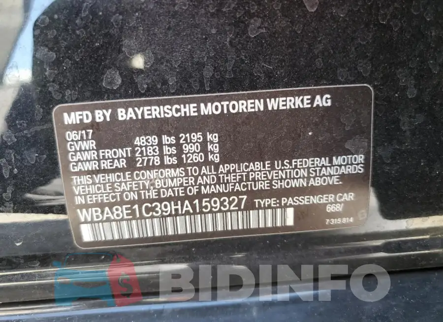 WBA8E1C39HA159327 Photo# 12