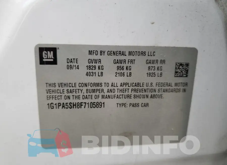 1G1PA5SH8F7105891 Photo# 12