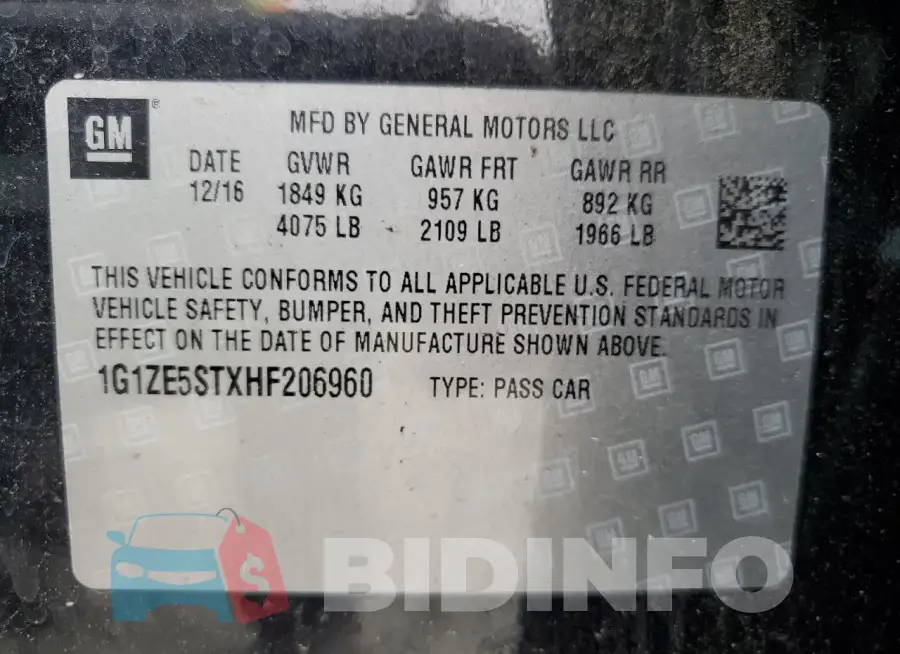 1G1ZE5STXHF206960 Photo# 12
