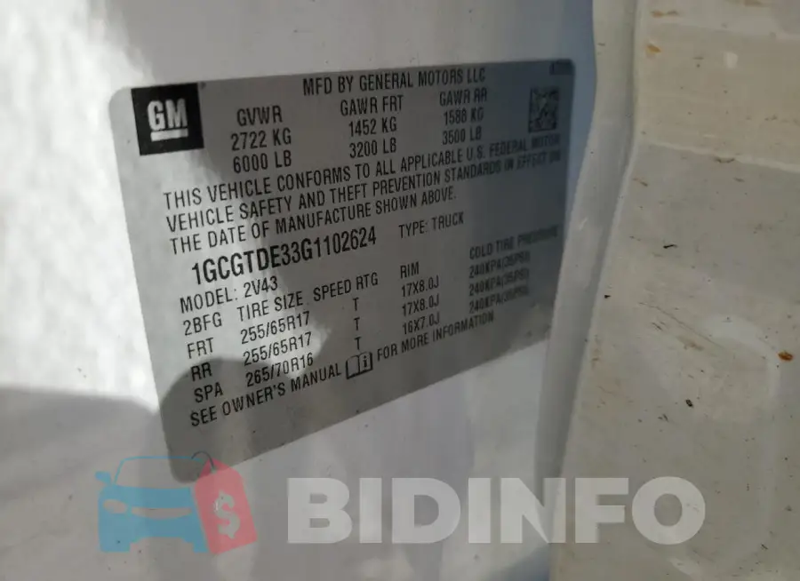 1GCGTDE33G1102624 Photo# 12