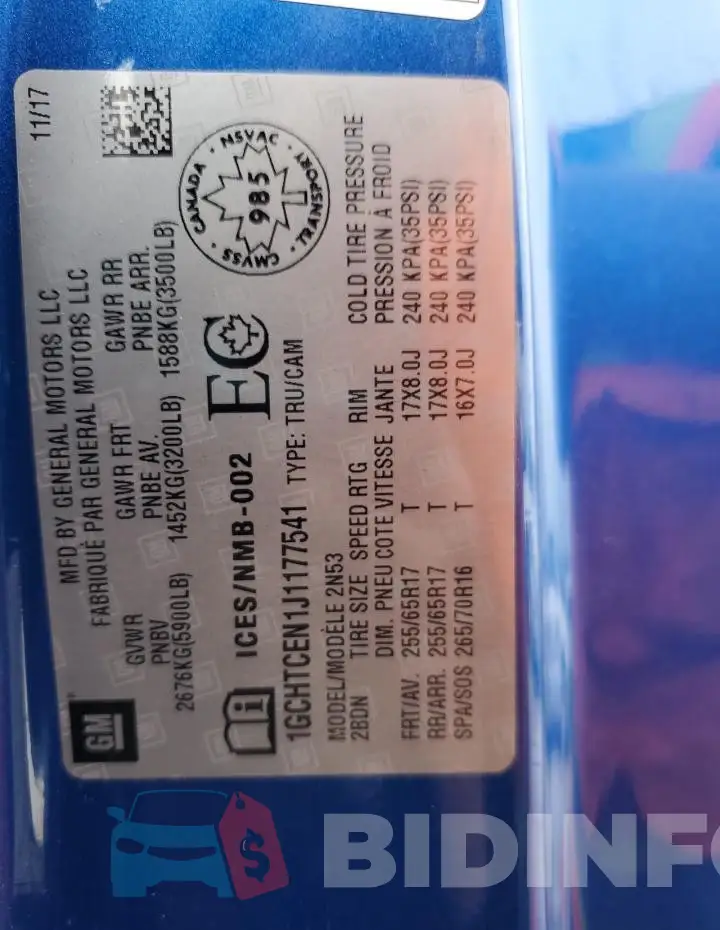 1GCHTCEN1J1177541 Photo# 12