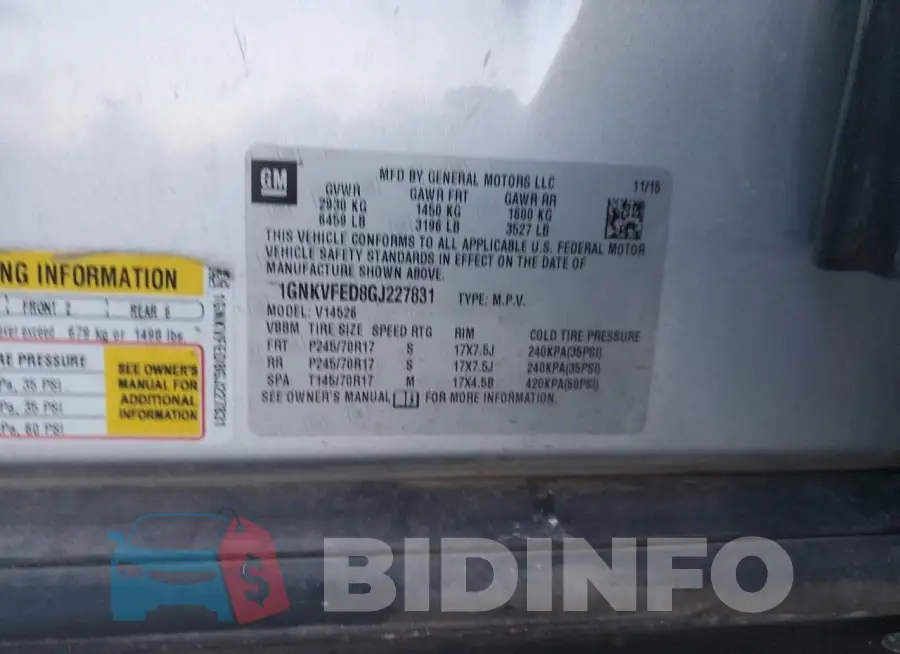 1GNKVFED8GJ227831 Photo# 13