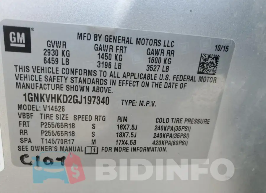 1GNKVHKD2GJ197340 Photo# 13