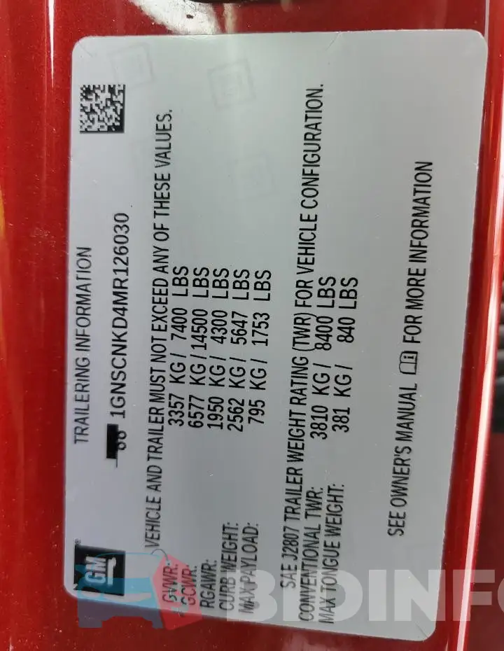 1GNSCNKD4MR126030 Photo# 13