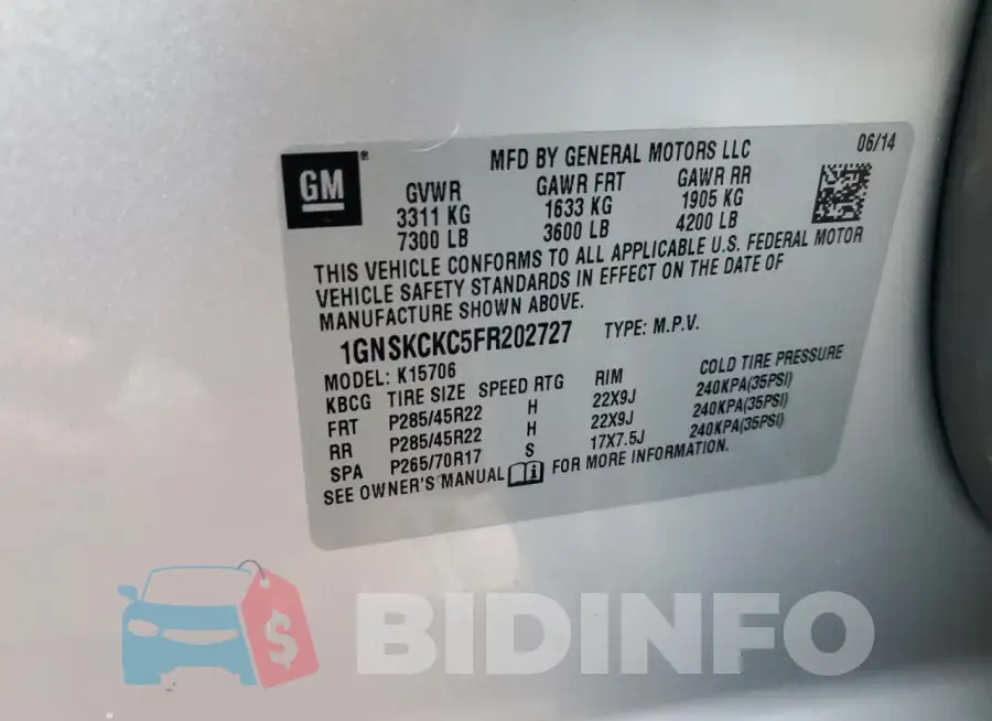 1GNSKCKC5FR202727 Photo# 13